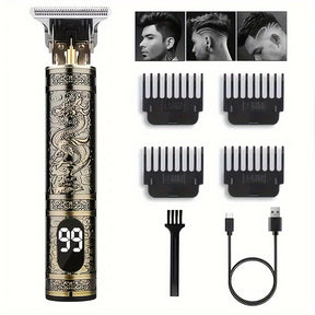 Kit de Cortador de Cabelo e Barba Sem Fio YAIAWISU para Homens - Dourado, Recarregável por USB com Display LCD, Lâmina T Precisa, Inclui Pentes Guia & Acessórios, Bateria de 600mAh, Aparador de Cabelo Recarregável