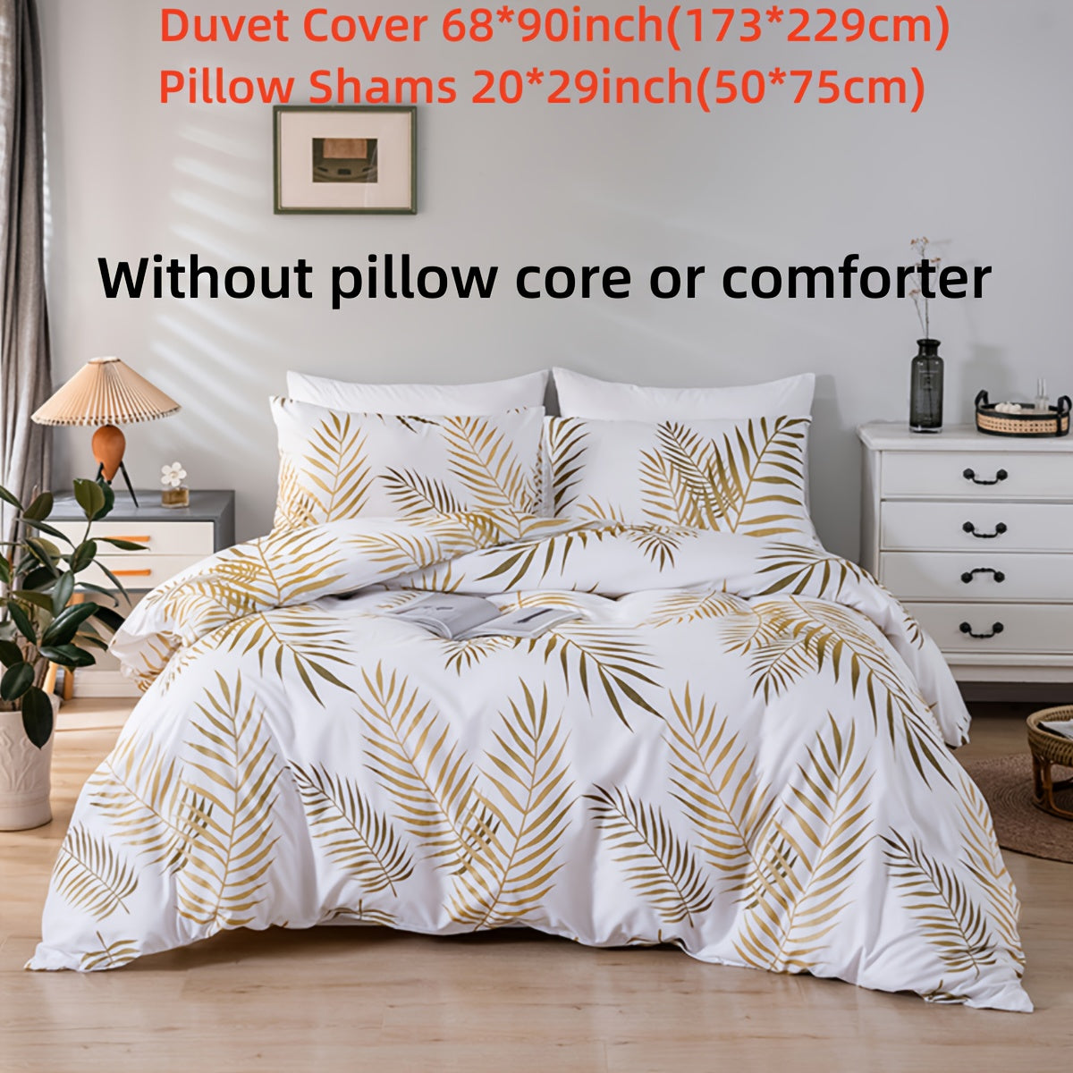 Conjunto De Capa De Edredom De Poliéster De 3 Peças (1 * Capa De Edredom + 2 * Fronha, Sem Núcleo), Conjunto De Cama Com Estampa De Folha Dourada Da Moda, Capa De Edredom Macia, Confortável E Respirável, Para Quarto, Quarto De Hóspedes