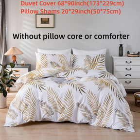 Conjunto De Capa De Edredom De Poliéster De 3 Peças (1 * Capa De Edredom + 2 * Fronha, Sem Núcleo), Conjunto De Cama Com Estampa De Folha Dourada Da Moda, Capa De Edredom Macia, Confortável E Respirável, Para Quarto, Quarto De Hóspedes