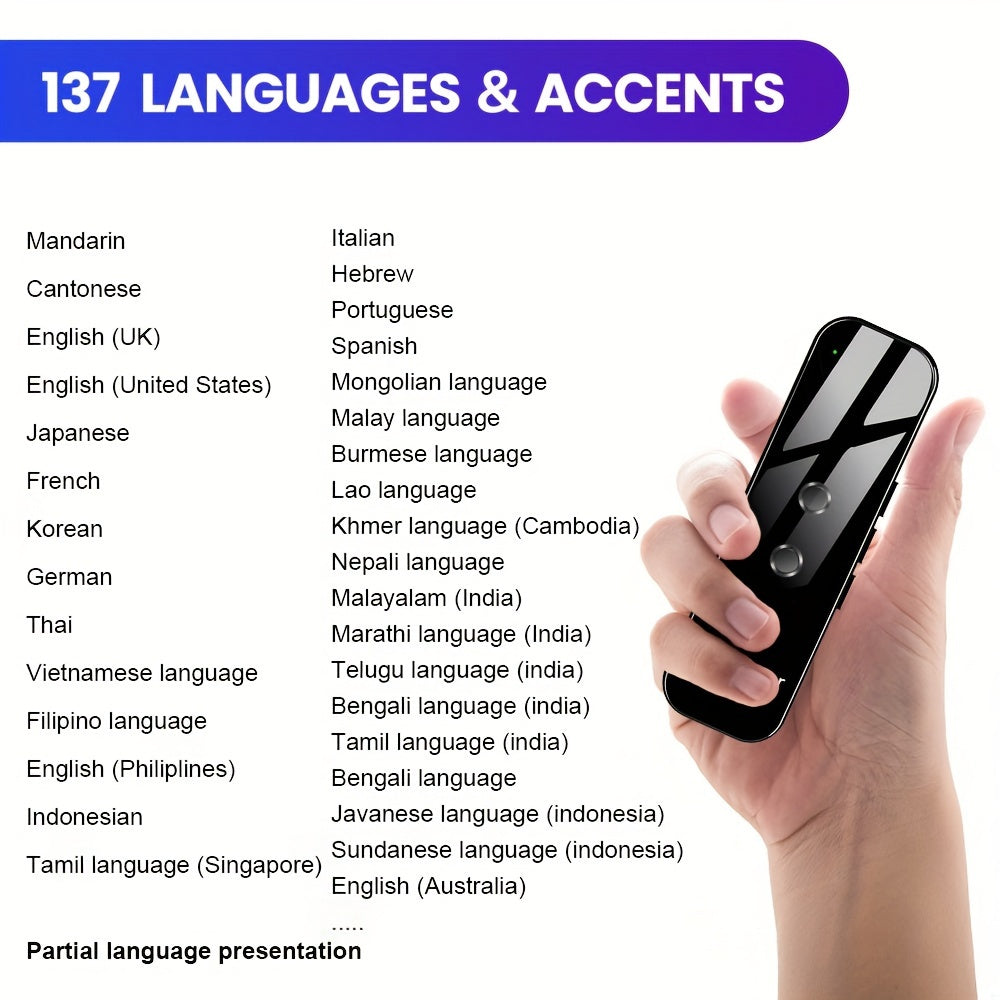 Tradutor de Línguas Inteligente Portátil com BT para Viagens, Aprendizado e Negócios - 1 unidade
