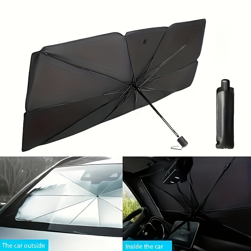 Sombra compacta de rolagem para janela frontal - Isolamento térmico e proteção UV, Acessório de interior automotivo fácil de usar, Material UPF50+, Ajusta-se a quase todos os veículos, Cortina de proteção solar | Design elegante de guarda-chuva preto | Tr