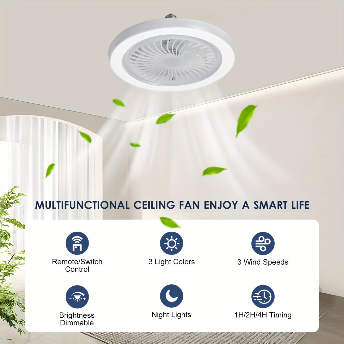 Ventilateur de Plafond Intelligent avec Lumière LED – Bivolt