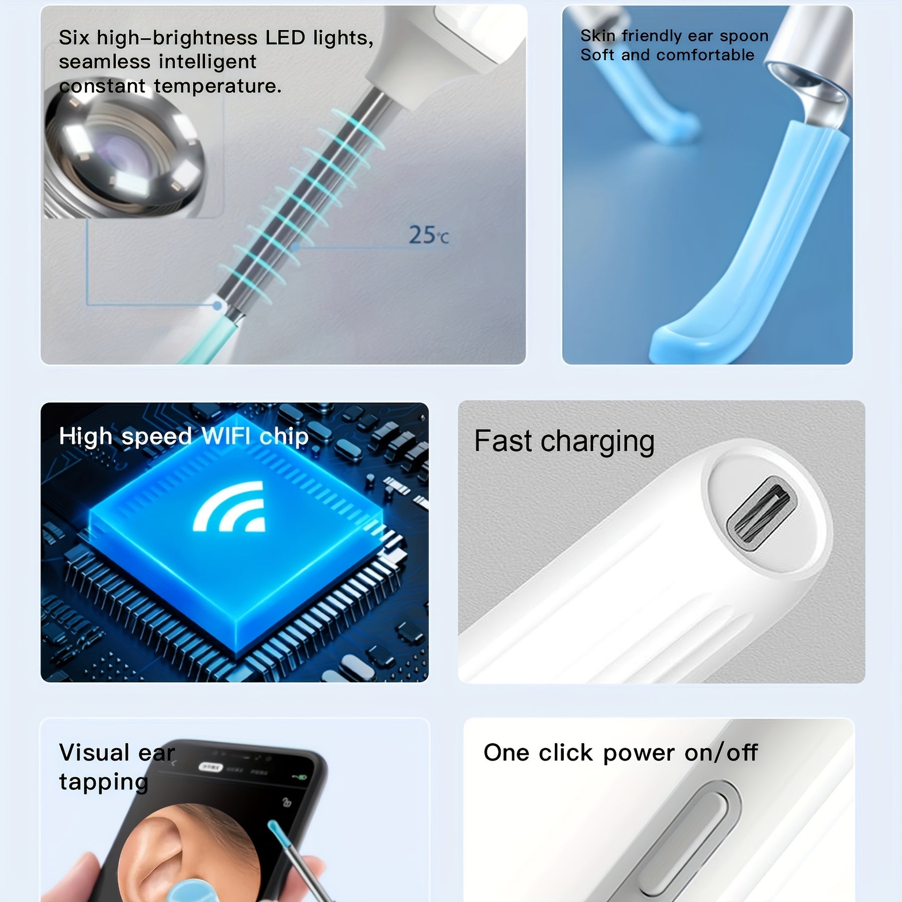 Nettoyeur d’Oreille Intelligent Sans Fil – Otoscope HD 1080P avec Caméra et LED