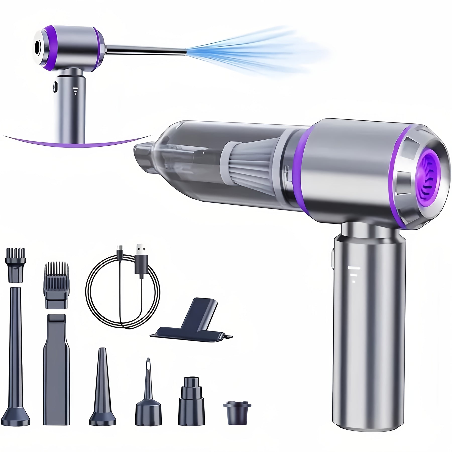 Mini Aspirateur 3-en-1 Sans Fil – Gonflage, Aspiration &amp; Soufflage