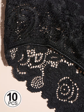10peças Cuecas de Renda Floral para Mulheres - Confortáveis Cuecas de Cintura Média com Acabamento de Renda Contrastante, Cuecas Macias para Uso Diário e Intimista, Roupa Íntima | Cuecas com Padrão Floral | Triângulo de Renda Delicado