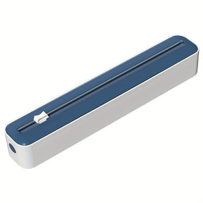 Dispensador e Cortador de Filme Fresco de Ação Dupla - Seladora Multifuncional para Plástico, Papel Alumínio e Folhas de Cera - Máquina de Embalagem Reutilizável com Detalhes em Laranja - Design Elegante Branco e Preto, Ferramenta de Cozinha | Construção