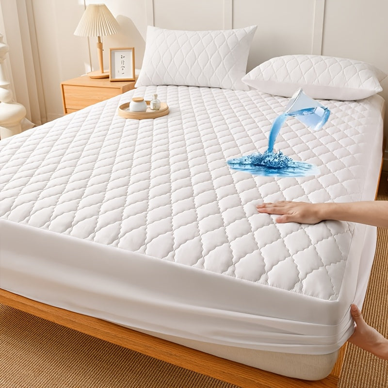 1 Protetor de Colchão Luxuoso e Confortável Impermeável - Lençol Ajustável em Camadas, Capa Completa para Cama Cor Sólida - Ideal para Quartos e Hotéis, Beliches e Casas de Estudantes, Bege Claro Respirável Lavável na Máquina (Capa Não Incluída)