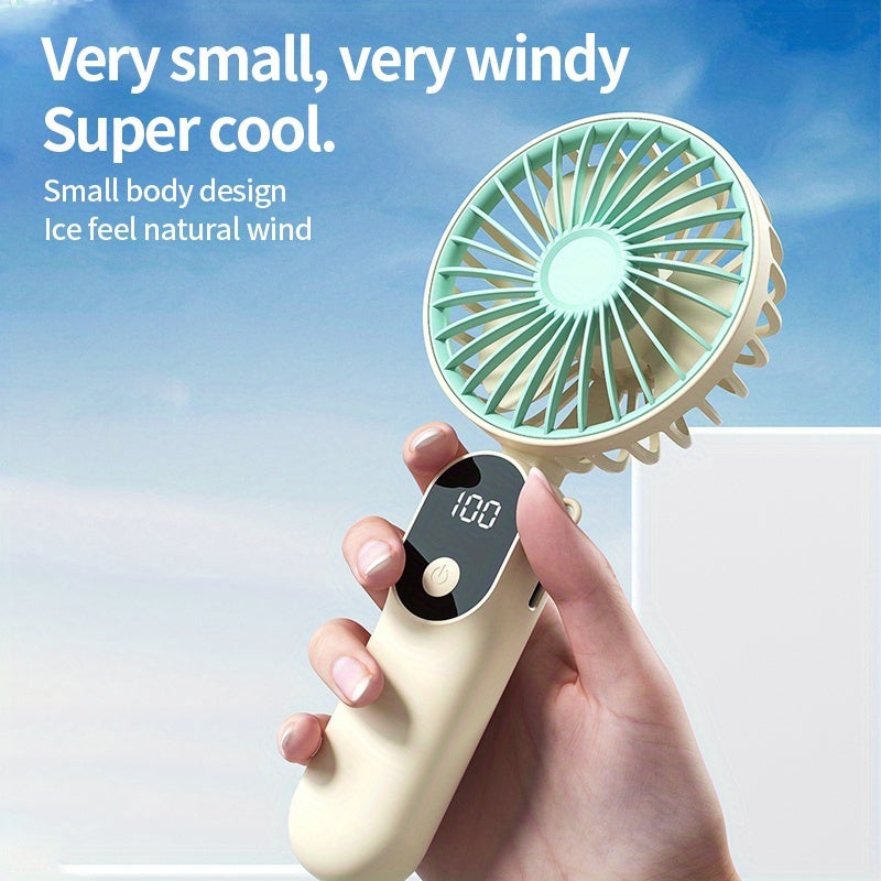 Mini Ventilador USB Portátil com 6 Velocidades e Display Digital - Ventilador Portátil Dobrável 3 em 1 para Viagem, Praia e Uso ao Ar Livre - Bateria de Lítio Recarregável, Essenciais de Viagem | Estética Moderna | Design Compacto, Ventiladores Portáteis